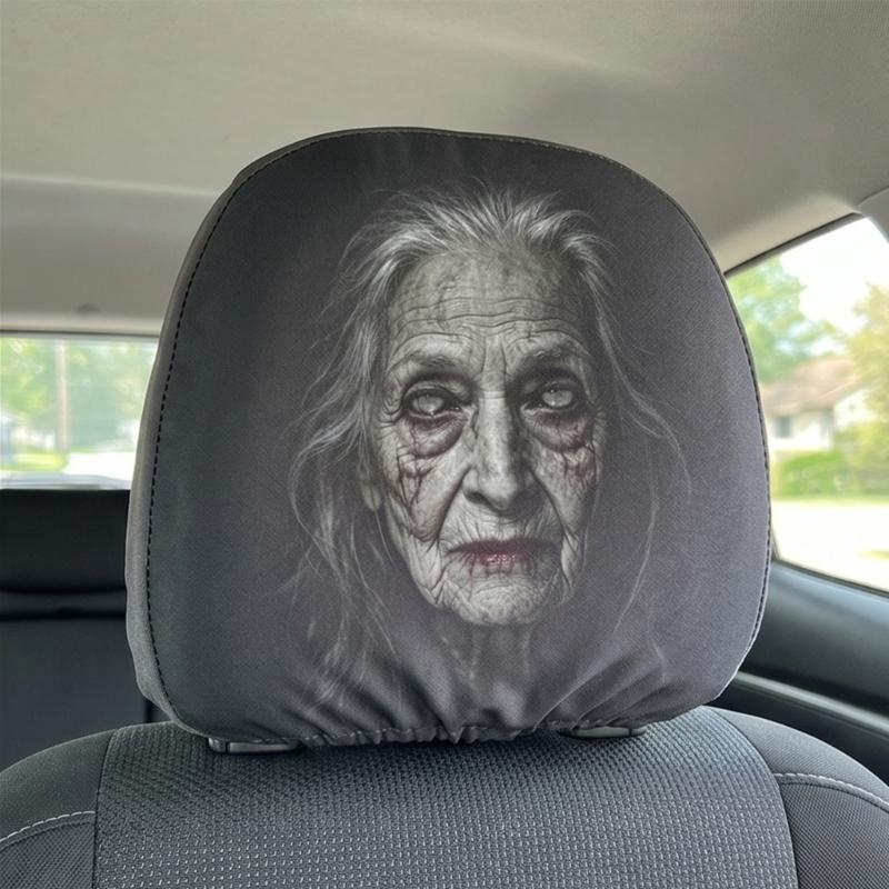 Prank Face Car Headrest Covers Unique Decors For Spooky Themed Interior Decors And Comfortable Neck Support
