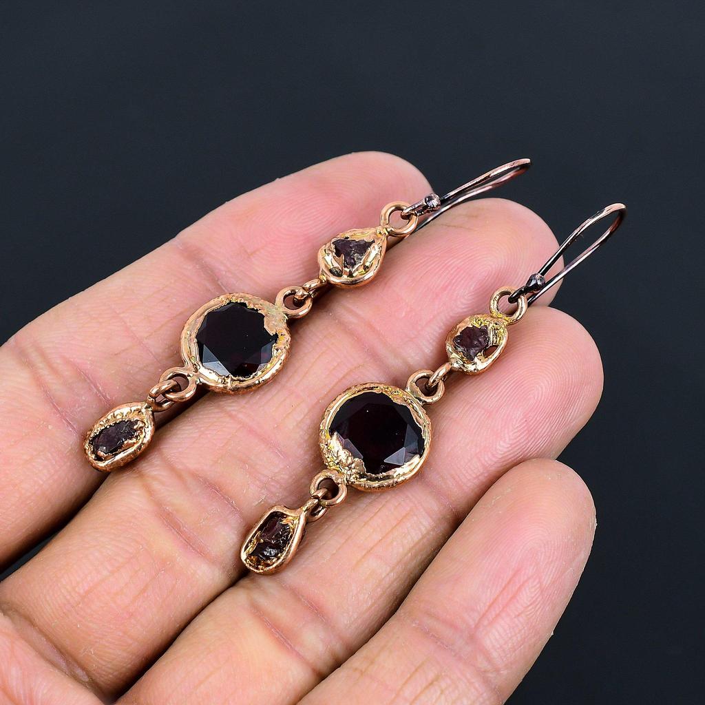 Garnet Earrings Gemstone Jewelry, Copper Electroformed Earrings, Gift For Women Handmade Earrings