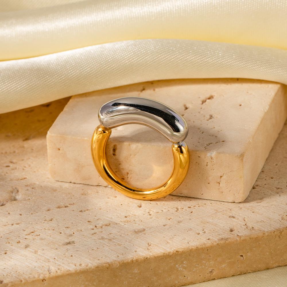 Trendy European & American Cold Style 18K Gold-Plated Titanium Steel Double Arc Ring