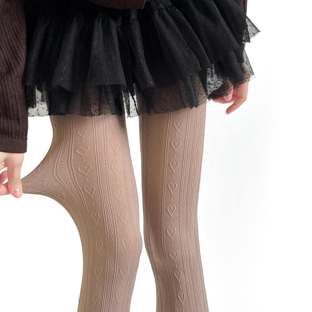 Women's Slimming Heart Pattern Tights - Coffee & Gray, Spring/Autumn