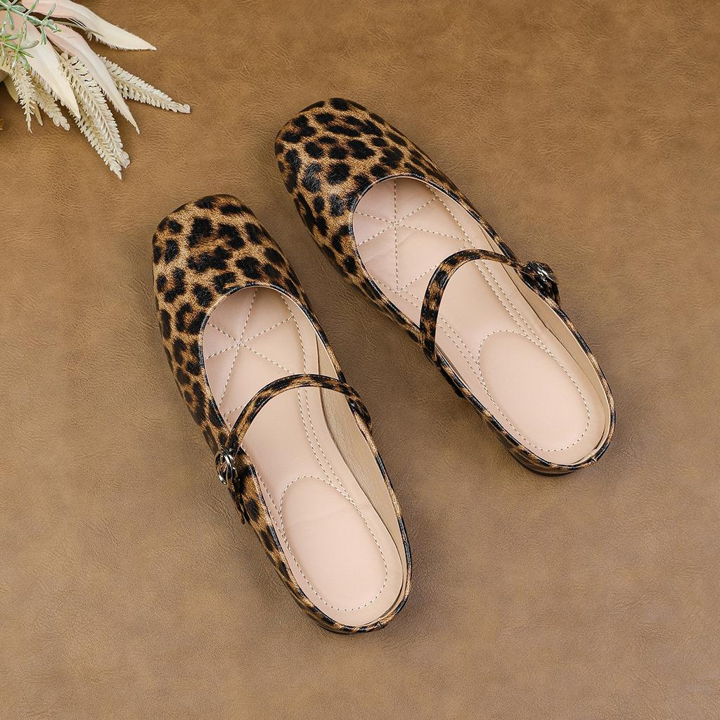 Fashion Flat Shoes for Women 2025 Spring and Autumn Mary Jane Women's Leopard Print Flat Casual Shallow Plus Size Women's Shoes 44 42 43