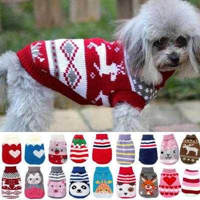 Christmas Vintage Dog Sweaters Holiday Reindeer Red Heart Style Dog Clothes New Year Soft Puppy Sweaters Warm Pet Sweaters for S