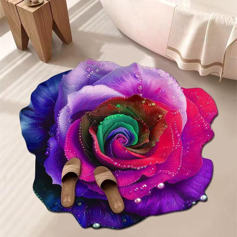3D Květinový Koberec Koupelnový Absorpční Domácí Protiskluzový Odolný vůči Nečistotám Snadno Udržovatelný Předložka