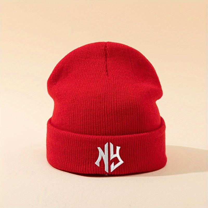 Cartoon Letter Pattern Embroidery Warm Knitted Hat Simple Autumn And Winter Fashion Basin Hat Round Hat Versatile