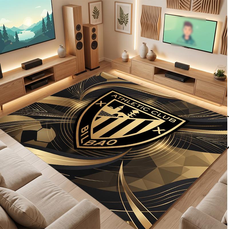 Athletic Bilbao Football Print Crystal Velvet Rug, Comfortable Water Absorbent Non Slip Indoor Floor Carpet