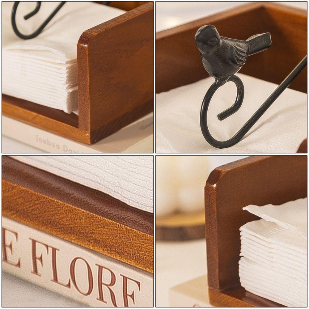 Vogel-Themen-Taschentuchbox Holz-Küchenrollenbox Kreative Schreibtisch-Serviettenbox Wohnzimmer