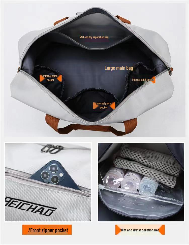 Large Capacity Fitness Travel Bag with Wet/Dry Separation and Shoe Compartment, Fits Luggage Handles