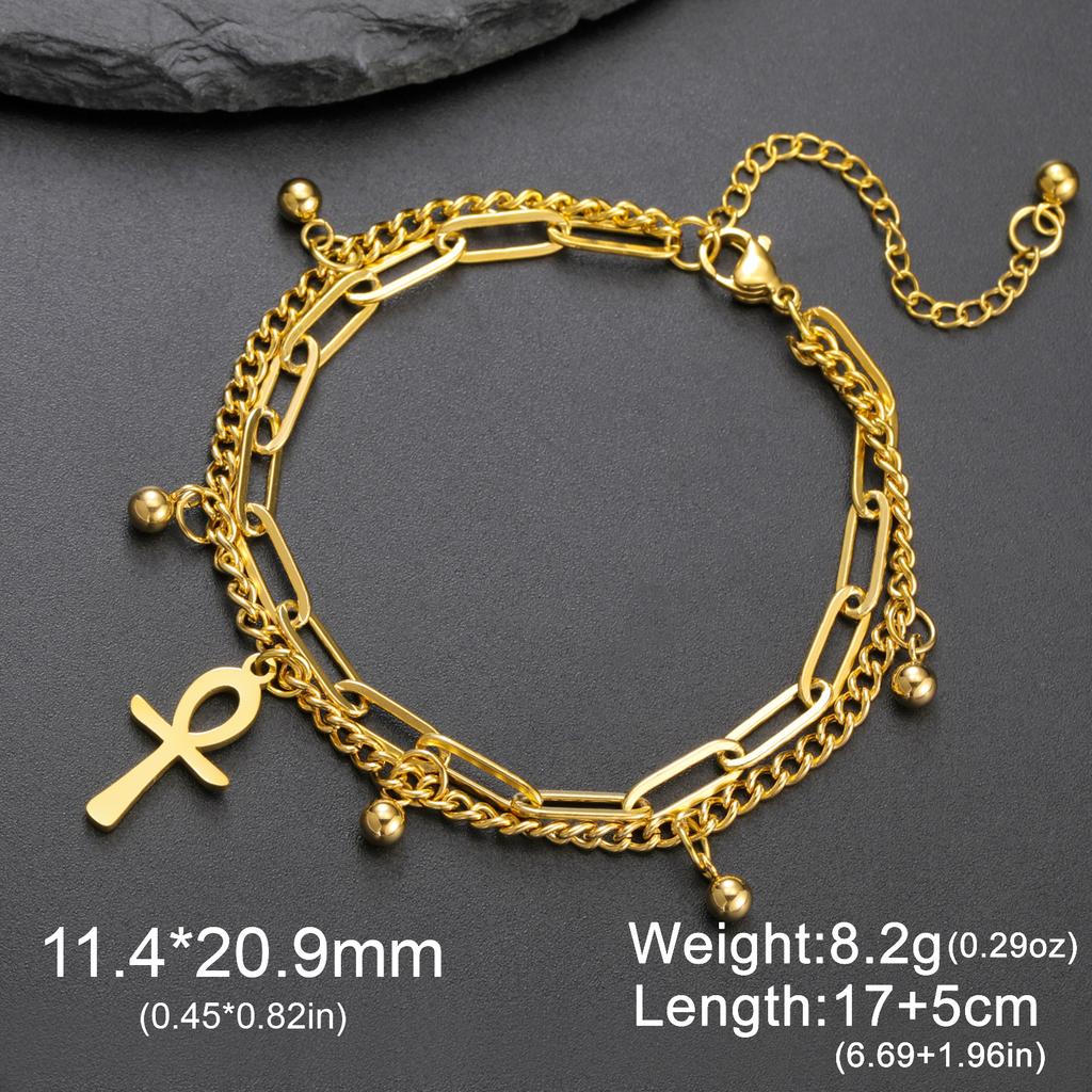 LIKGREAT Vintage Egypt Bracelet Ankh  Charms Stainless Steel  Bracelets Women Jewelry Double Chain Life Symbol Cross Amulet Anni