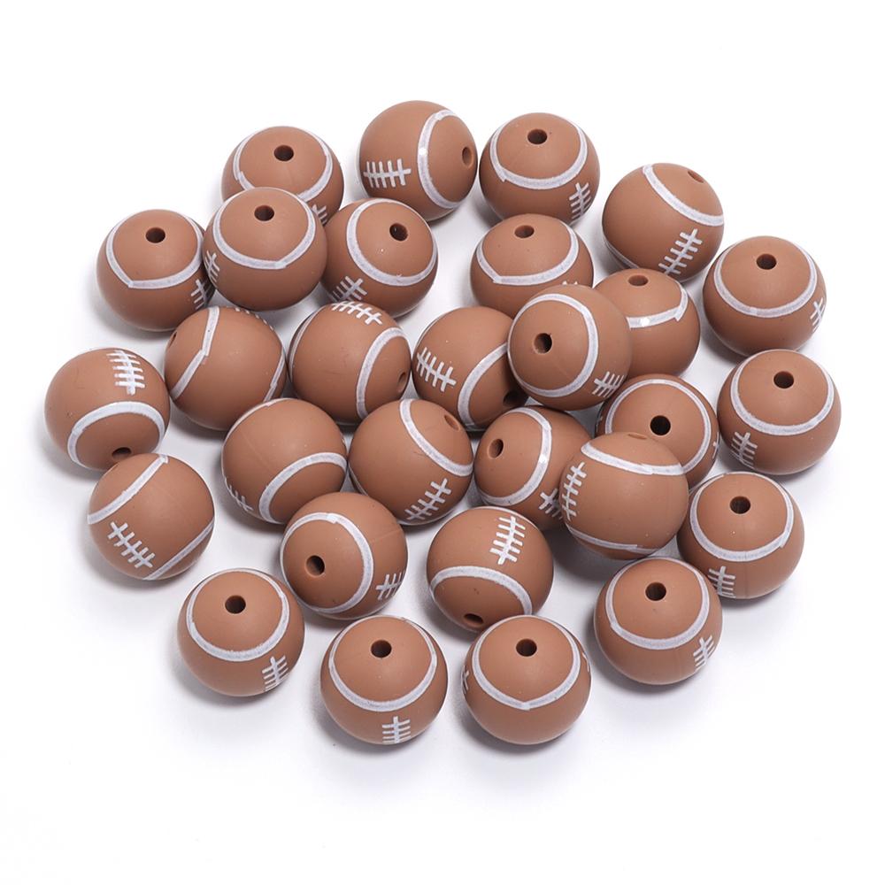 5Pcs 15mm Printed Silicone Beads Colorful Soccer Baseball Basketball Sport Silicone Round Beads DIY Keychain Jewelry Accessories