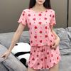 2025 Summer Women's Pajamas Set O-Neck Crop Tops & Shorts Thin Sleepwear 2 Pieces Sets Pajama for Girl Funny Cartoon Print Youth Homewear