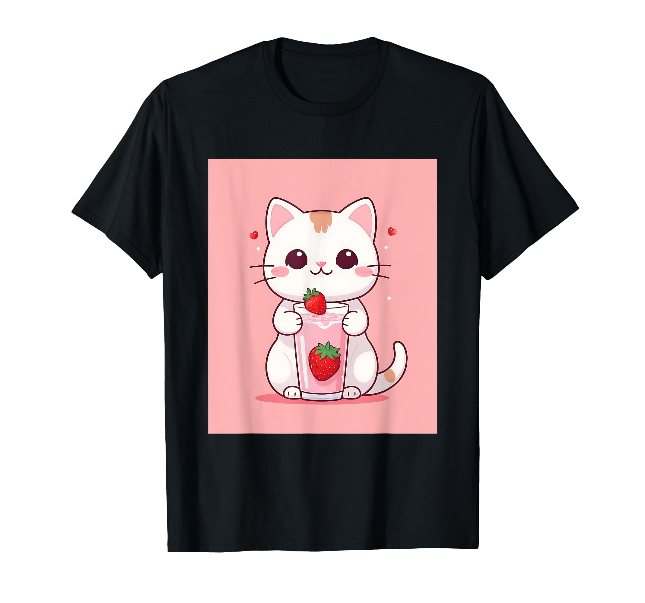 

strawberry things printed Kawaii, cat, milk, cute, Japanese, T-shirt чорний