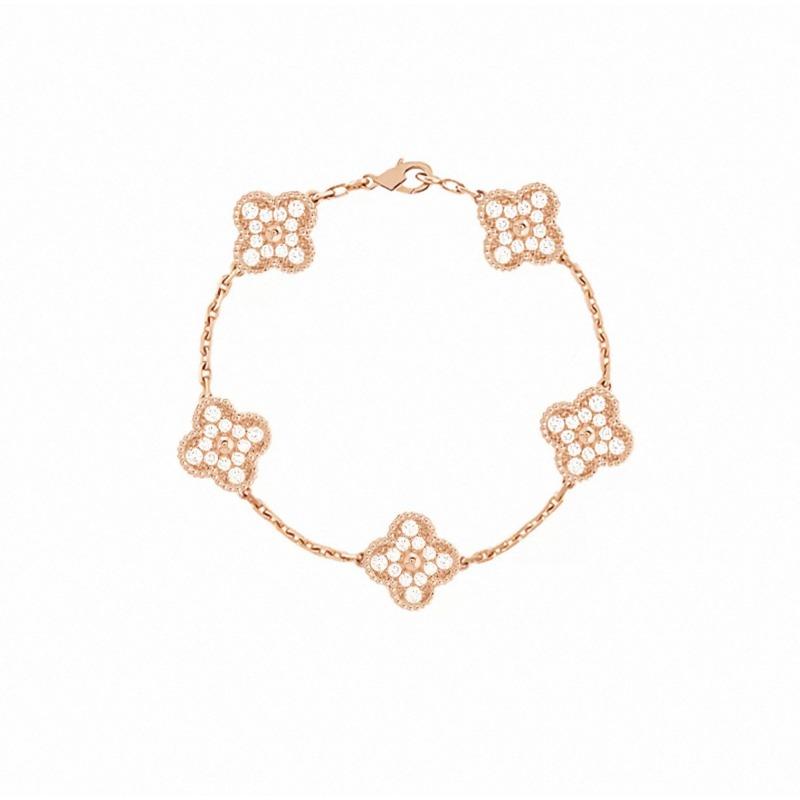 Four-leaf Clover Five-flower Bracelet for Women Rose Gold Lucky Clover Bracelet with White Mother-of-pearl and Red Agate Fashionable Bangle