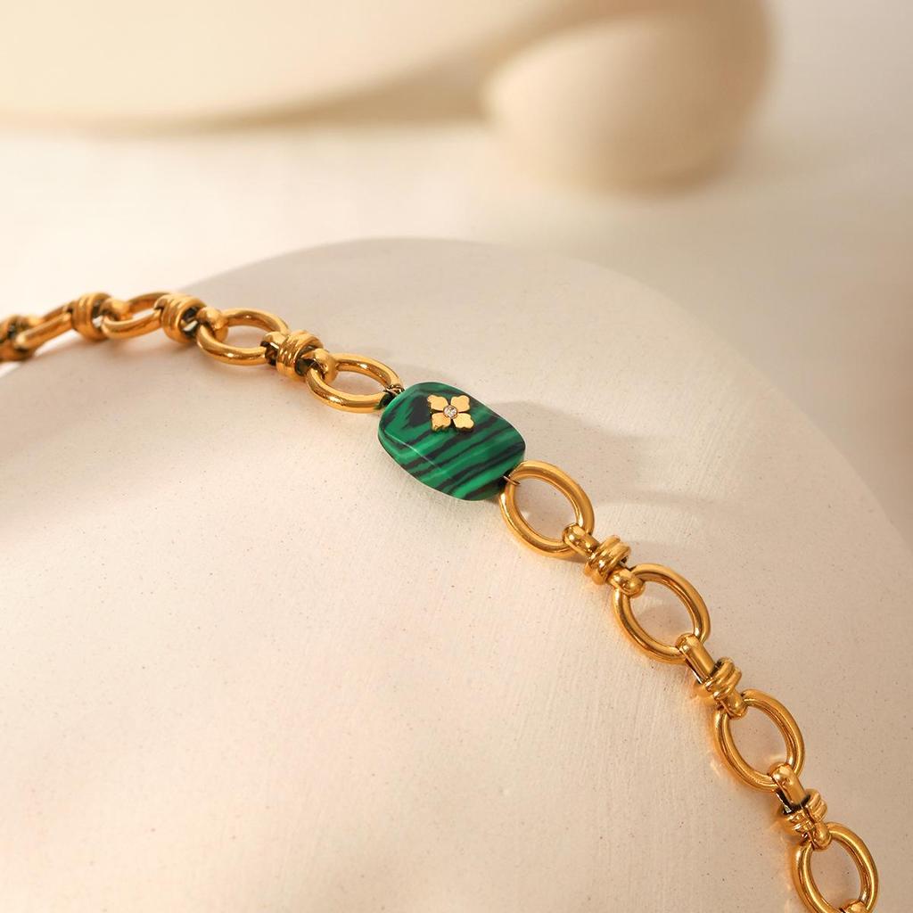 European & American Malachite O-Chain Bracelet: Stainless Steel, Light Luxury, High-End, 18K Gold, Non-Fading Titanium for Women