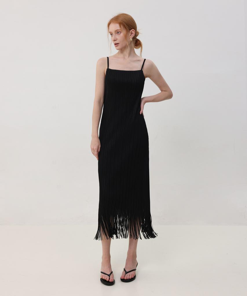PLEATSMOOD Print Pleats Slip Long Dress