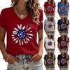 Women Casual V Neck Short Sleeve Pullover T-Shirt Floral Print Top Summer Lightweight Tee