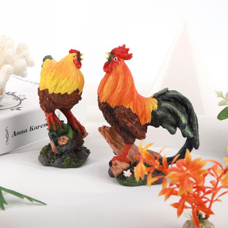 1Pair Resin Chicken Models Figure for Lawn Outdoor Home Fairy Ornament