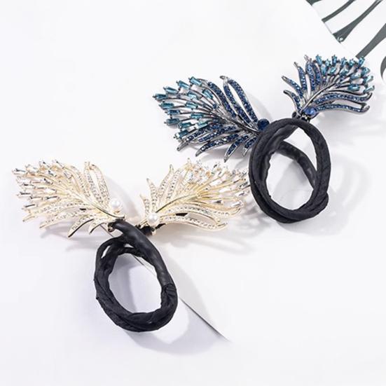 Hair Bun Pin, Blue Feather Decor Bun Maker Hairpin, Metal Construction Hair Accessory for Work Gym Dance Formal Events