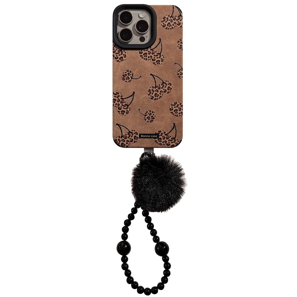 Sweet Cool Leopard Cherry for IPhone16 for Apple 17 Phone Case 15promax Suede 14 Plush Rope 13
