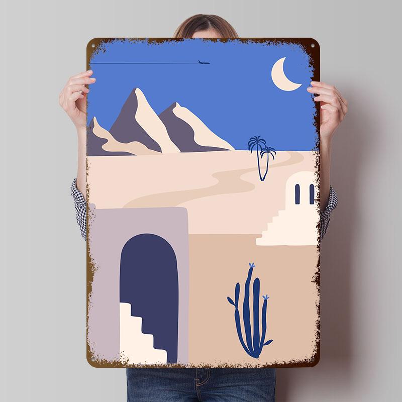 Boho Travel Moon Poster Customized Vintage Metal Signs Wall Art Retro Tin Plaque for Modern Home Decoration Luxury Custom Plate
