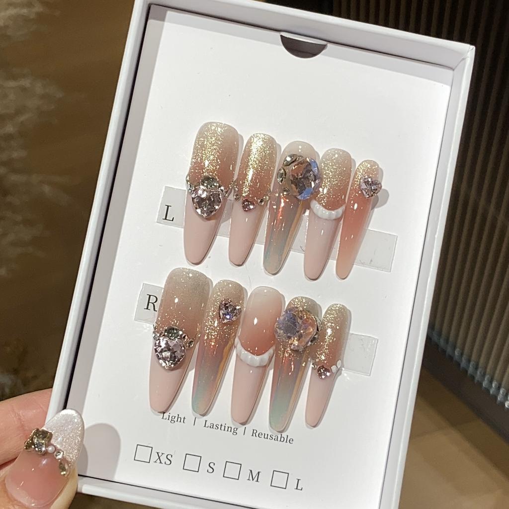 Süß und Niedlich Champagnerfarbe Feiner Glitzer Rosa Französische Liebe Aurora Puder Quadratischer Diamant Erste Generation Süßes Mädchen