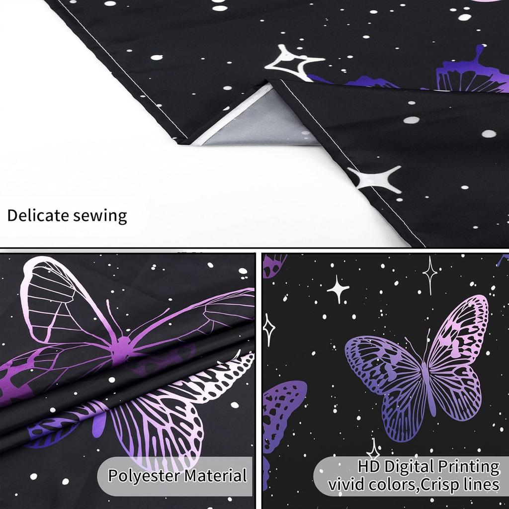 Purple Butterfly Tapestry Wall Hanging Black Starry Night Sky with Celestial Galaxy Wall Tapestry Bohemian Wall Decor Bedroom