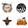 Cute Scarecrow Theme Ornament Halloween Door Sign for Porch, Ghost Dwarf Hanging Wall Decorative Seasonal Plaque, Rustic Farmhouse Decor Front