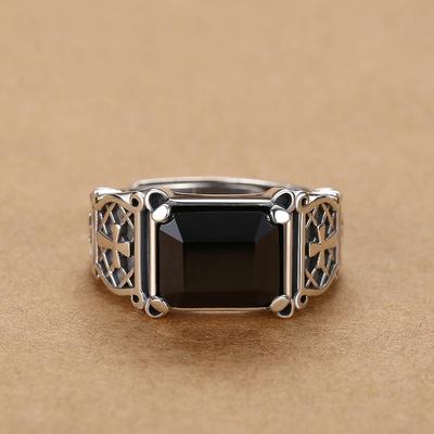 Men's Ring Personality Domineering Trend Single Index Finger Black Nao Ring Hip Hop Cross