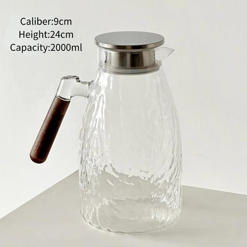 

Wood - grain Cold Water Kettle Glass Water Pitcher with Wooden Handle Large - capacity Fruit Tea and Tea Brewing Pot Home Tool