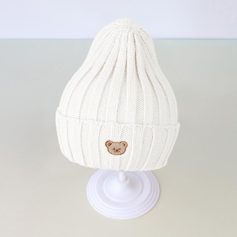 

Детская шапочка с милым медведем, корейская вязаная шапка для малышей, однотонная зимняя теплая шерстяная вязаная шапка крючком для детей 5–36 месяцев, шапка Skullies для мальчиков и девочек Elastic fit 5-36M