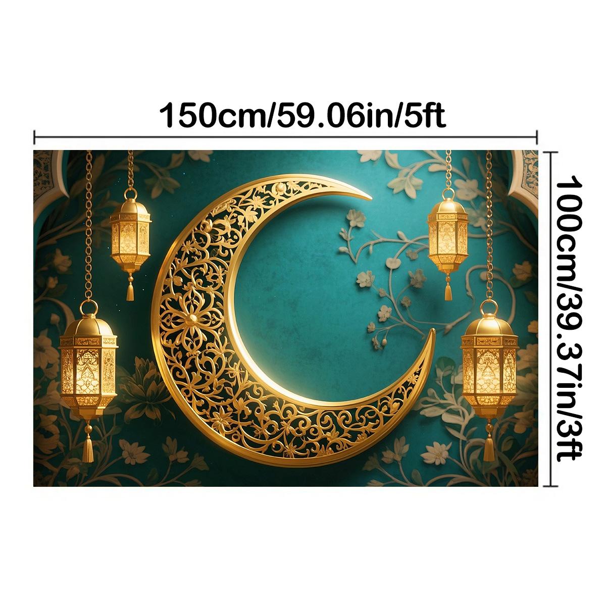 

Элегантный баннер Рамадана с полумесяцем, настенное украшение для вечеринки, праздничный декор дома для празднования Ид аль-Адха 150*100cm/59*39in