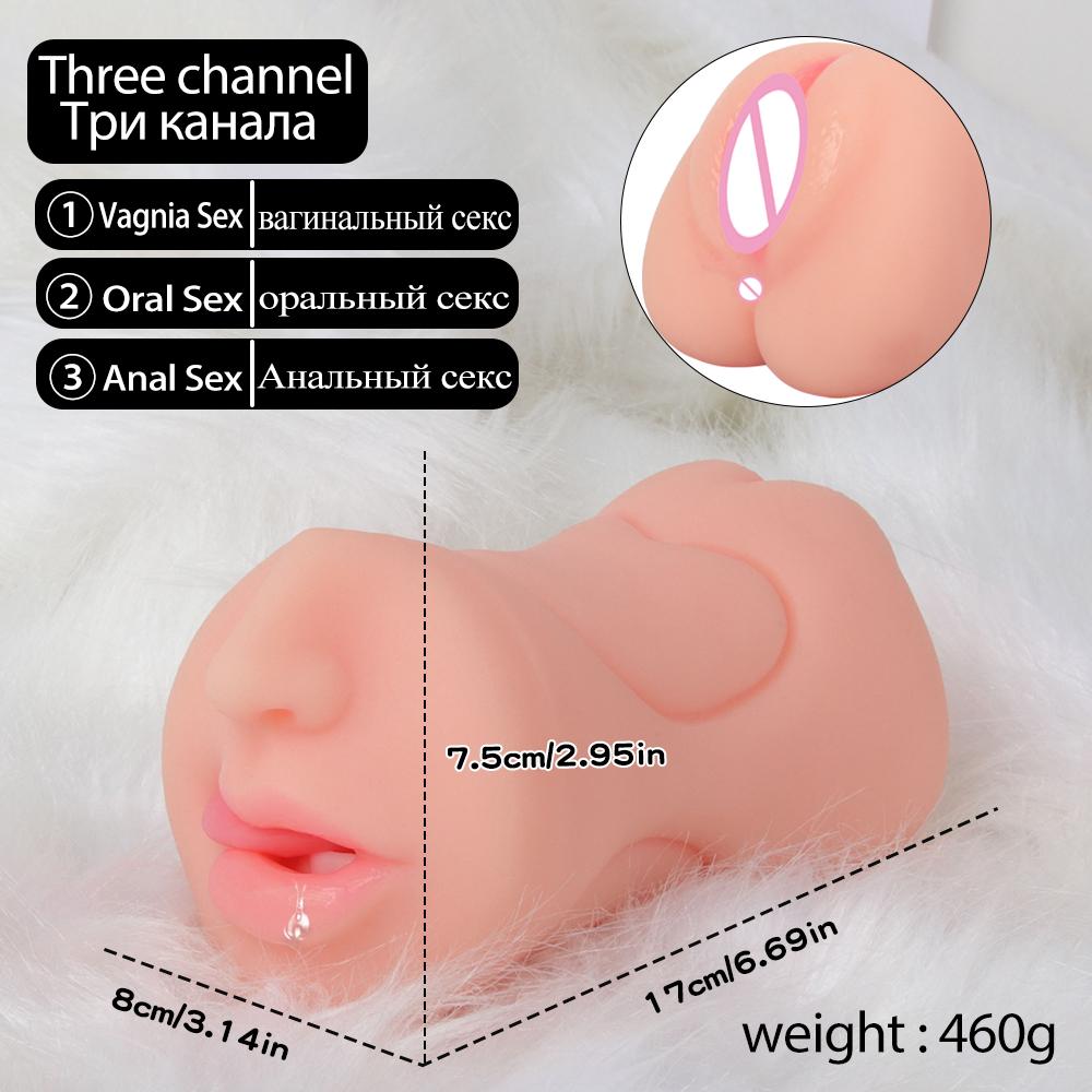 3in1 Realistic Mouth Vagina Anal Plug Male Masturbator Cup Deep Throat Silicone Dildo Moves Masturbation Pleasure Toys for Men