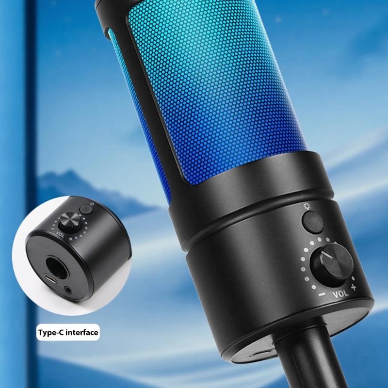 Computer Microphone With Real Time Monitoring For Streaming Desktop Mic with Intelligent Lights Noise Reduce