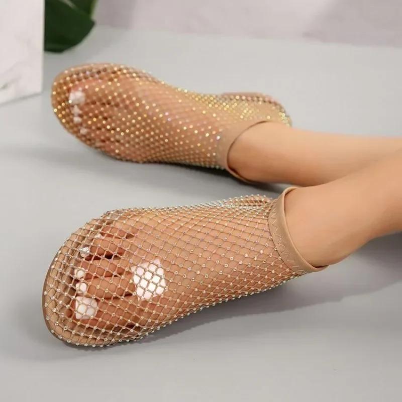 Crystal Loafers Woman Luxury Designer Mesh Flats Casual Walking Shoes 2026 Summer Shallow Dress Cool Boots Versatile Sandalias