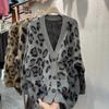 Sweaters Coat Cardigan for Women Winter Leopard Oversize Fleece Thickened V Neck Loose Long Sleeve Knit Sweaters Coat