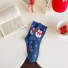 Festive Mid-Calf Cartoon Socks with Snowman & Santa Design for Autumn/Winter Holidays
