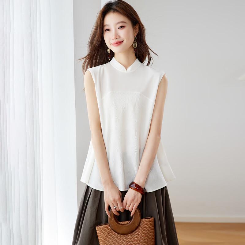 Srcr Women s 15 Momme Silk Stand-Collar Sleeveless Top XL