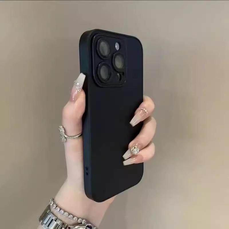Plain leather pattern is suitable for iPhone16 leather mobile phone case, Apple 15 with lens all-inclusive anti-drop 14 solid color protective case.