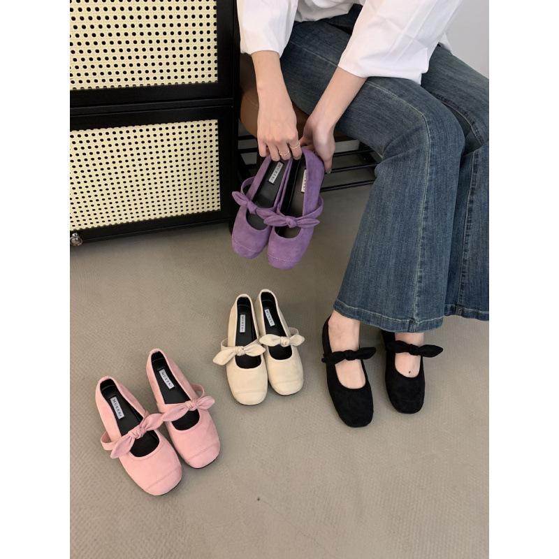 2025 night breeze suede leather bow Mary Jane shoes women's spring new round head inner height increase single shoes women