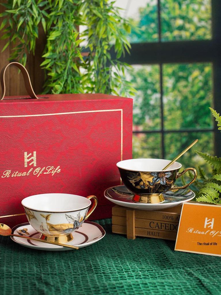 Luxury Retro Bone China Coffee Cup & Saucer Set - Elegant Gift Box, Perfect for Afternoon Tea or Souvenirs