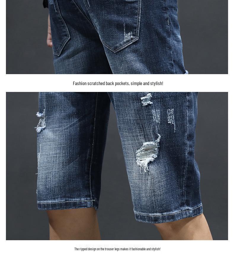 Men's Trendy Ripped Stretch Denim Shorts - Summer Lightweight, Loose Fit, Mid-Length, Large Size