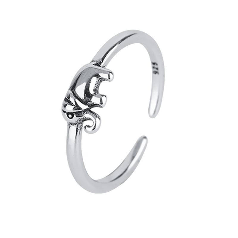 925 Sterling Silver Vintage Elephant Charm Finger Ring For Women Girls Party Jewelry Accessories Jz342