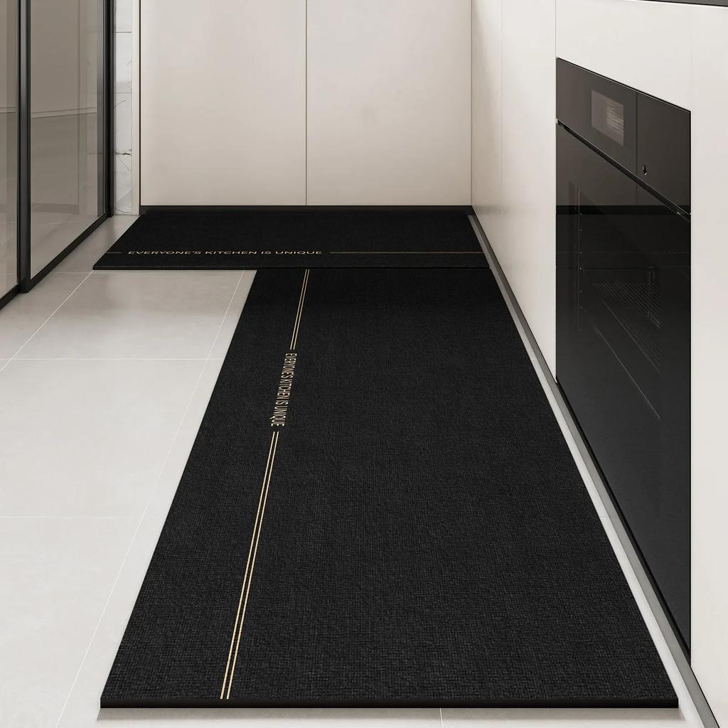 Kitchen Rug Pvc Waterproof Leather Carpet Black Long Floor Mat Non-slip Oil-proof Home Decoration Rugs Alfombras De Cocina