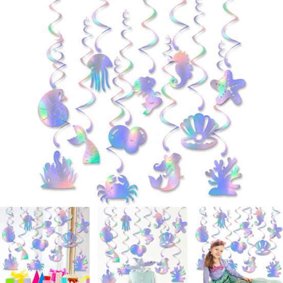 12 Pcs Mermaid Hanging Swirls Decoration Iridescent Mermaid Theme Party Garland Ocean Ceiling Streamer for Birthday Party Supplies