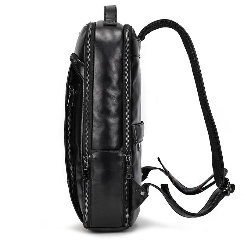 Retro Backpack Double Zipper Main Bag Leather Backpack Large Capacity Mad Horse Leather Outdoor Travel Bag Leisure Computer Bag