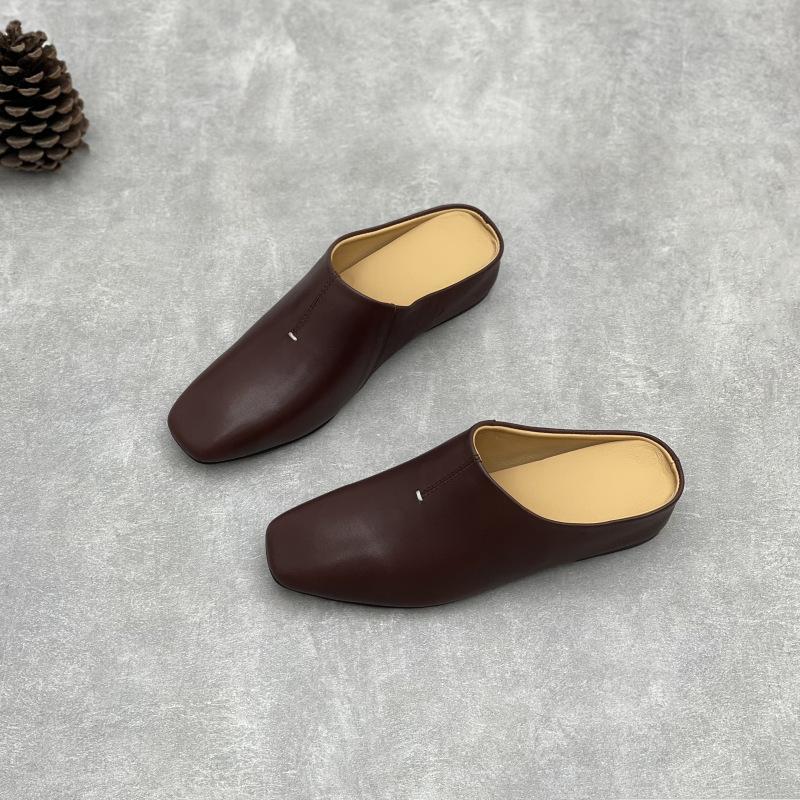 Mode GKTINOO 2025 Zomer Nieuwe Vierkante Neus Hoge Hakken Casual Handgemaakt Echt Leer Ademend Dames Sleehakken Slippers