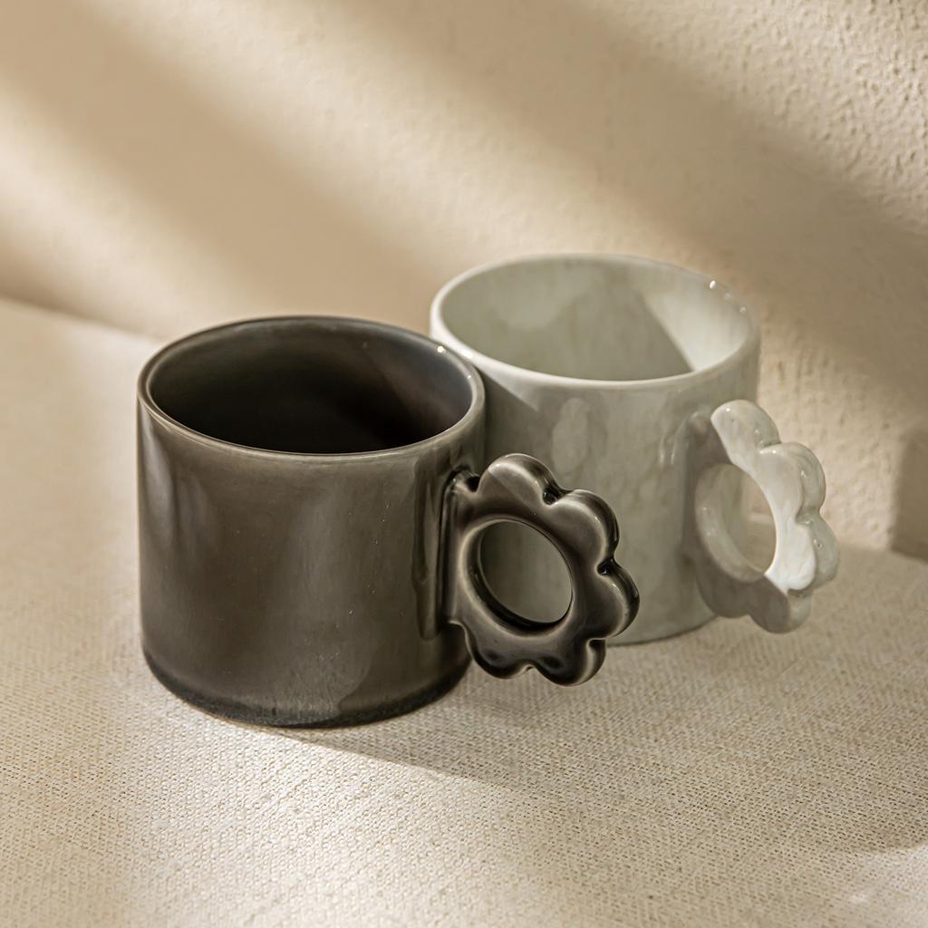 ins wind flower handle ceramic cup mug mug household coffee cup milk cup high value tea cup