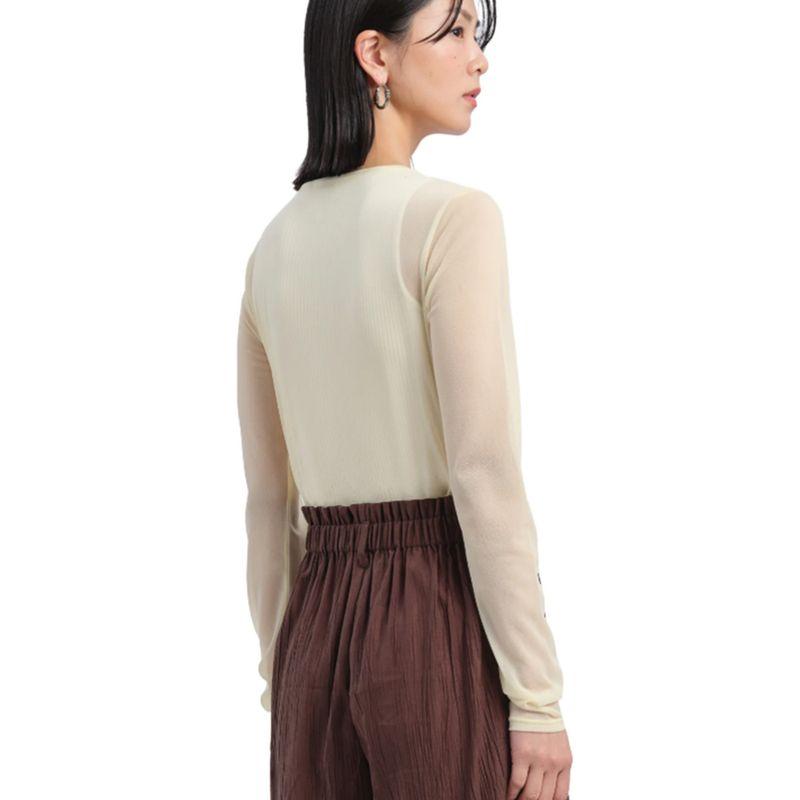 Kong Trendy Brand Ini*** Mesh Elastic Slim-Fit Women's Spring and Autumn Long-Sleeve Base T-Shirt, Round Neck, Lightweight, Breathable, Solid Color