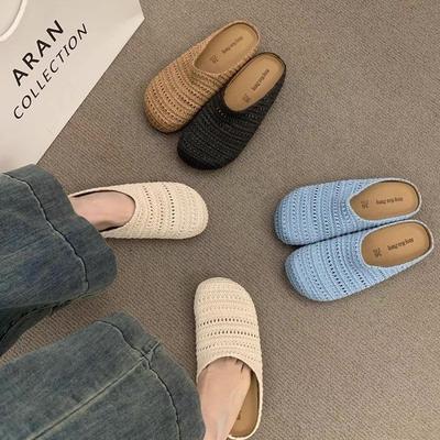 Popular Niche Hollow Breathable Bag Head Half Slippers Women's 2025 Summer New Models Go Out Roman Style Commuter Muller Shoes