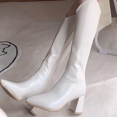 Fashion New Style Women's Designer Winter High Boot Fashion Pointed Toe Long Boots Shoes Ladies Elegant Square Heel Women's Knight Boots