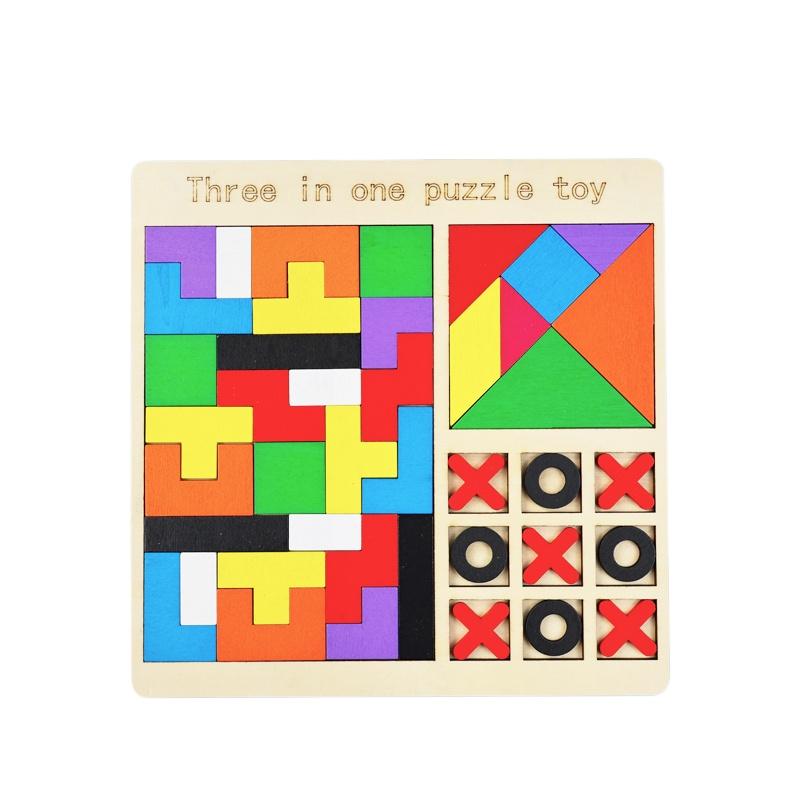 3 In 1 Wooden Puzzle Toy Color Shape Cognition Brain Games for Children Wood Jigsaw Puzzles Toys Tangrams for Children Kids